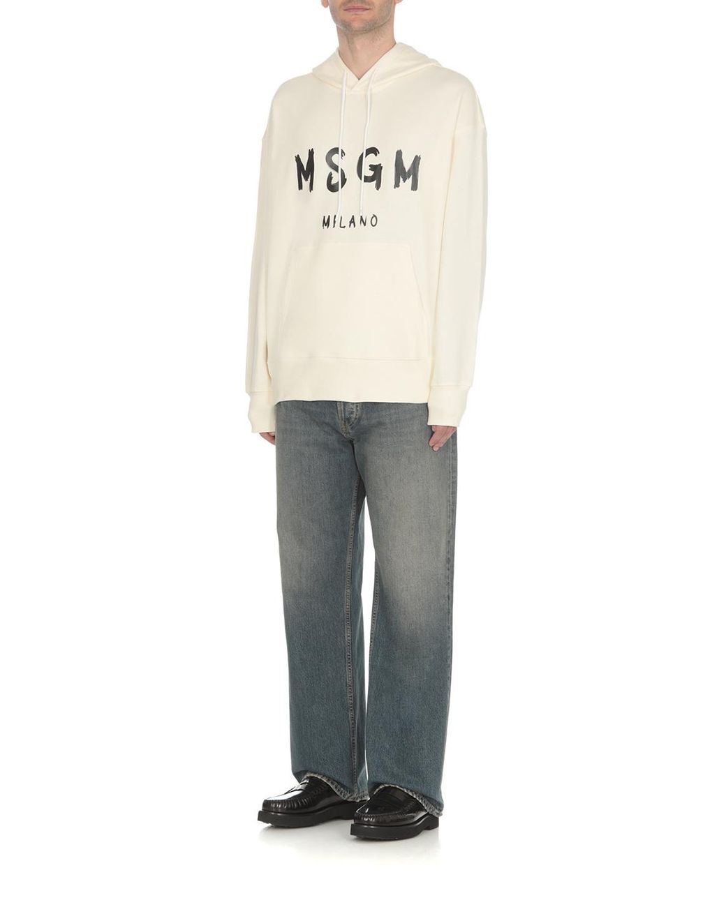 MSGM White Logo Printed Drawstring Hoodie for men