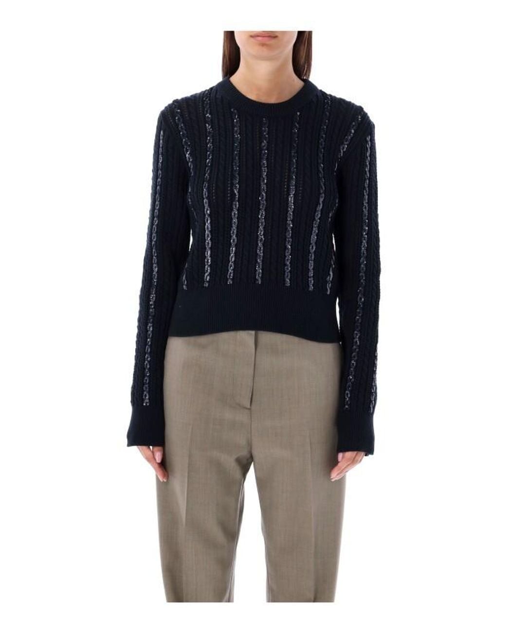 Golden Goose Deluxe Brand Blue Sequin Embellished Cable-Knit Jumper