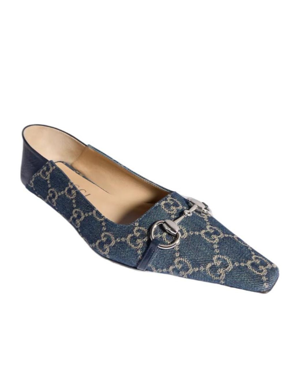 Gucci Blue Vittoria Logo Ballet Flats