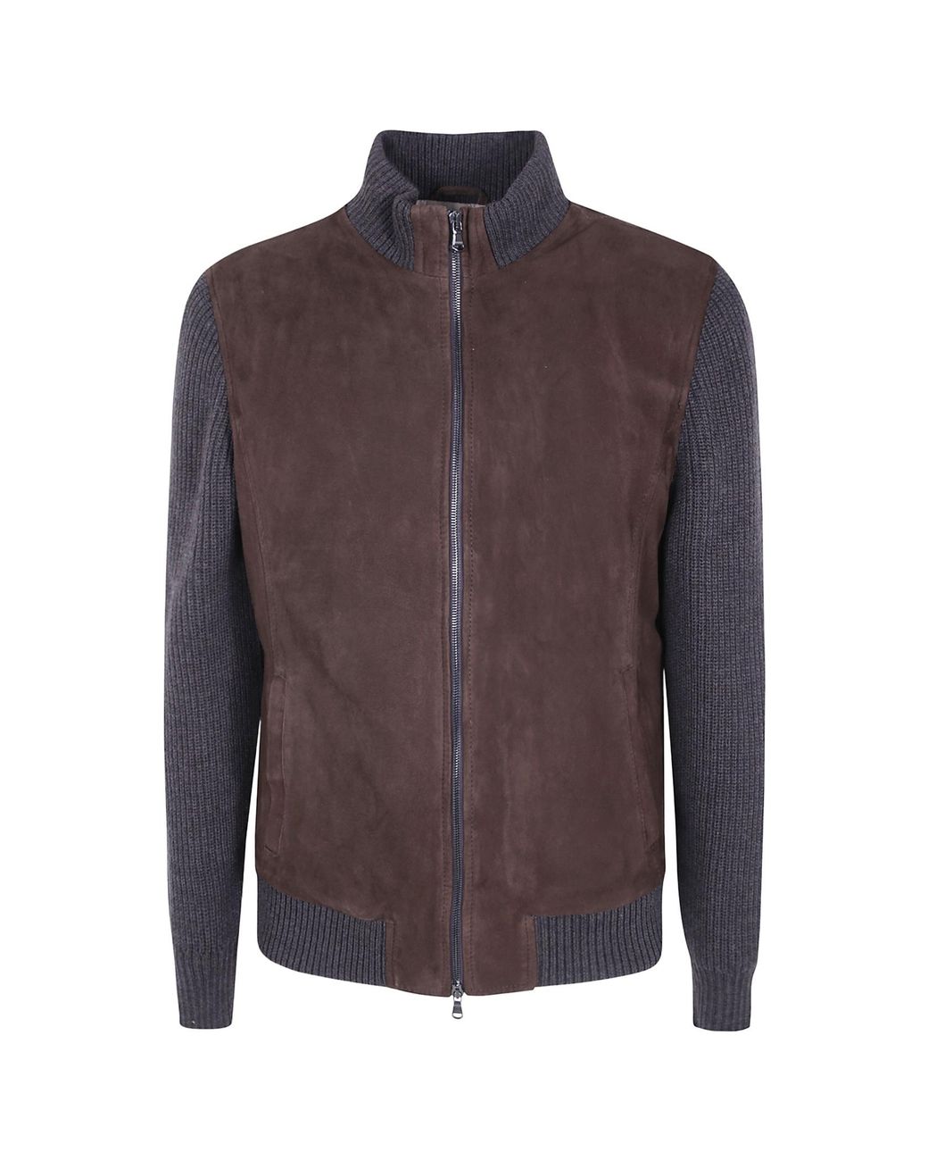Barba Napoli Brown Zippered Patchwork Leather Jacket for men