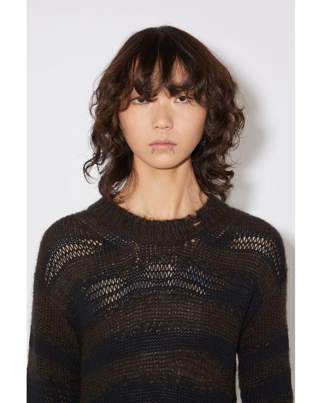 Acne Black Crewneck Open-Knit Midi Dress