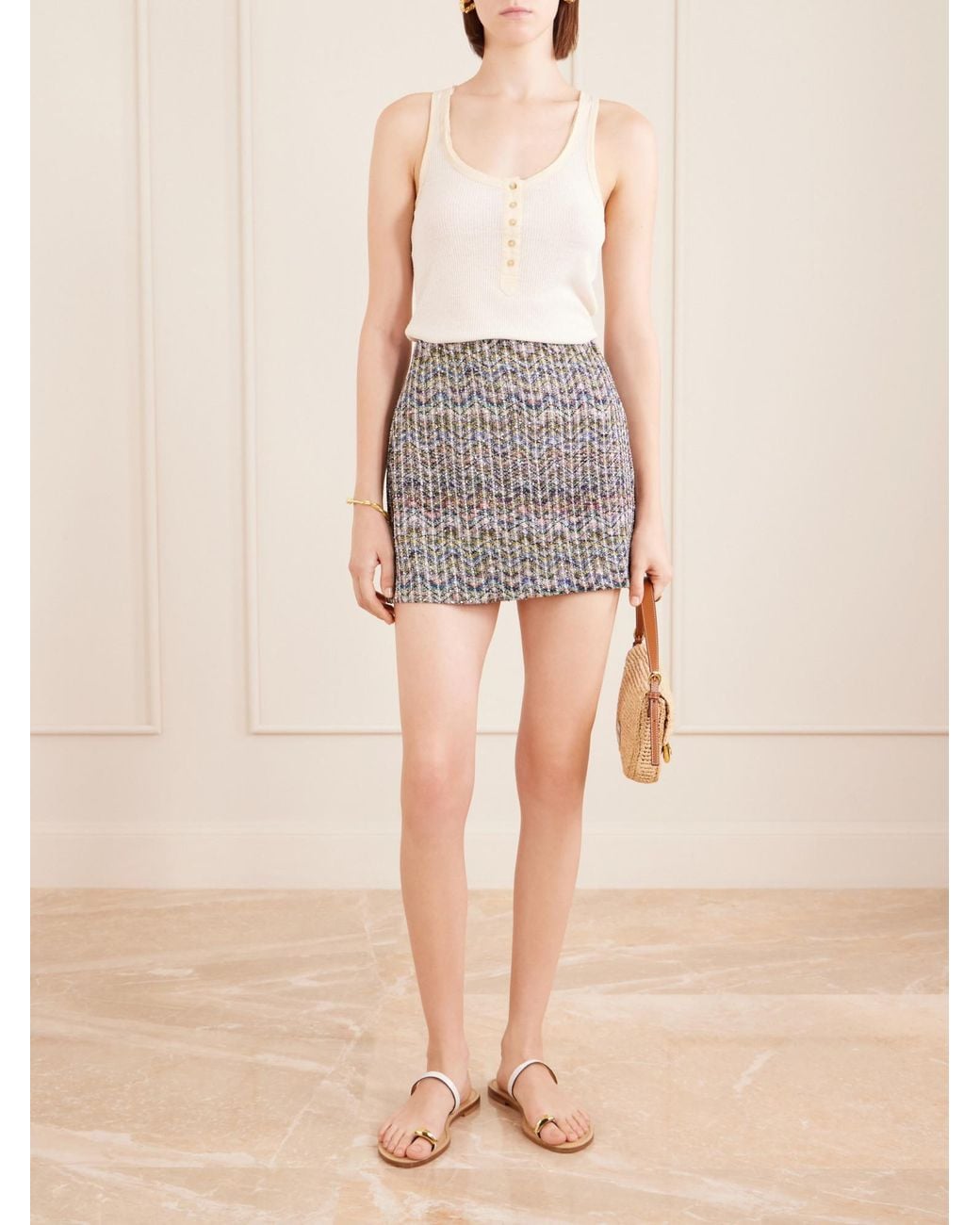 Missoni Gray Striped Metallic Crochet-Knit Mini Skirt