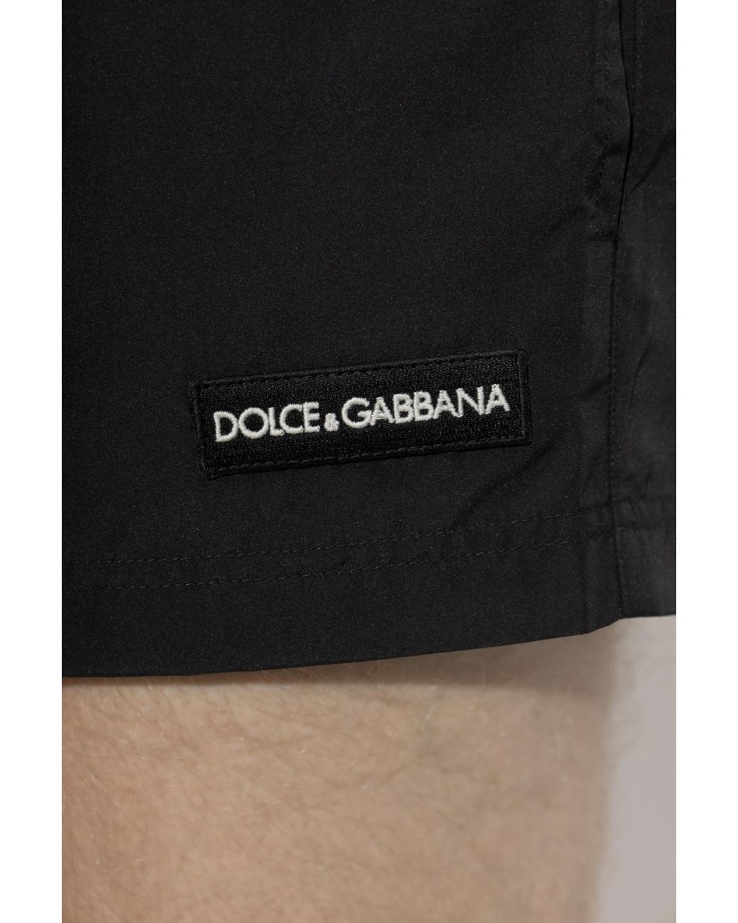 Dolce & Gabbana Black Logo Patch Drawstring Swim Shorts for men