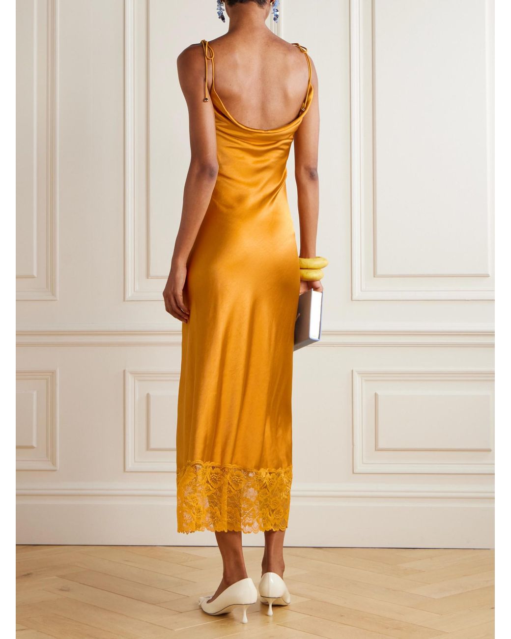 Self-Portrait Orange Romantic Satin Slip Dress