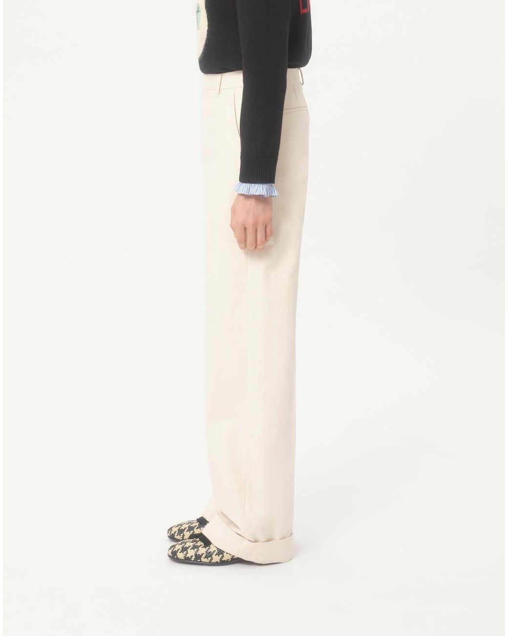 Valentino White Turn-Up Hem Wide Leg Pants for men
