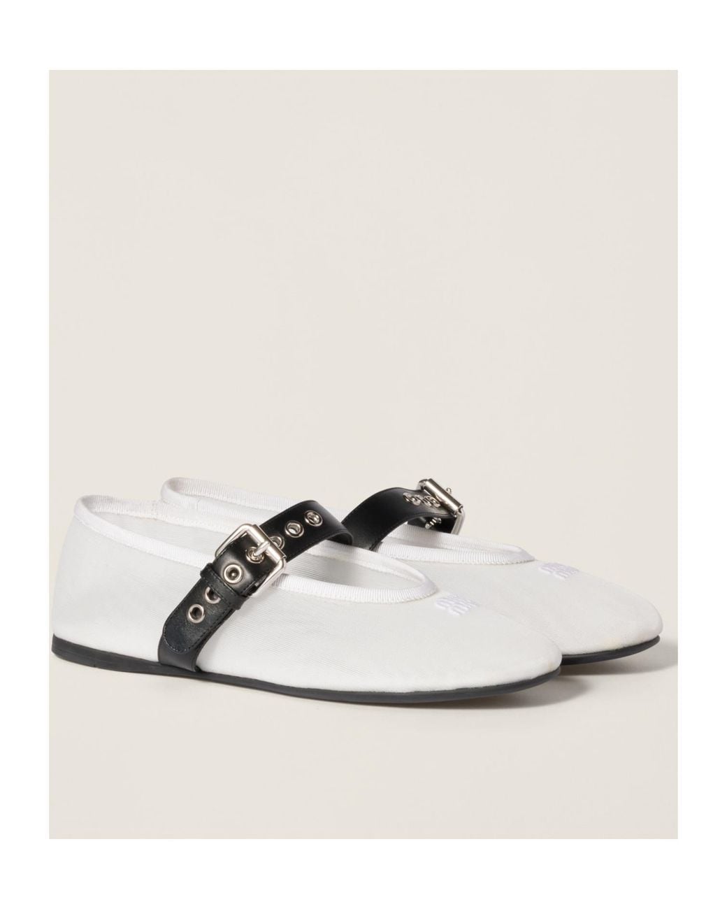 Miu Miu White Logo-Embroidered Ballerines