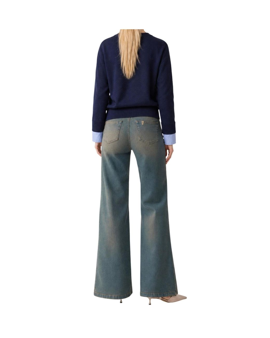 Liu Jo Blue Ribbed V-Neck Sweater