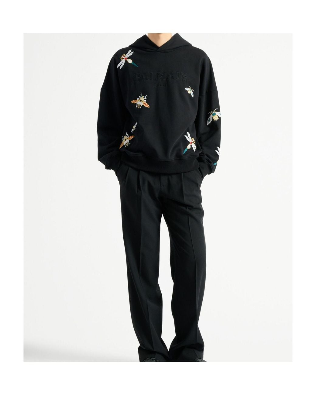 Balmain Blue Embroidered Insect Hoodie for men