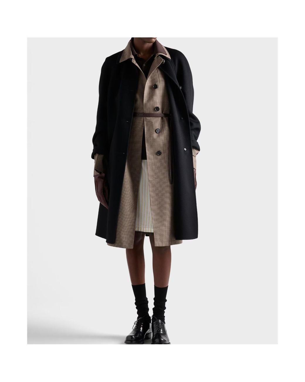 Prada Brown Single-Breasted Houndstooth Check Wool Coat