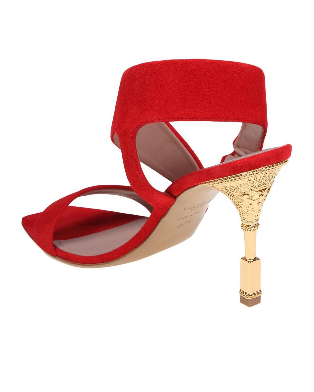 Balmain Red Logo Engraved Heeled Sandals
