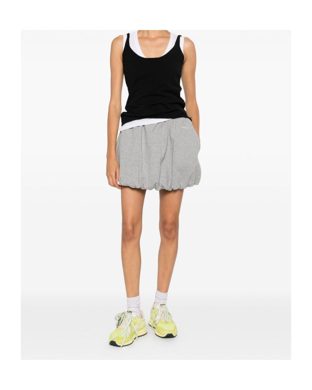 DUNST Gray Elastic Waist Bubble Mini Skirt