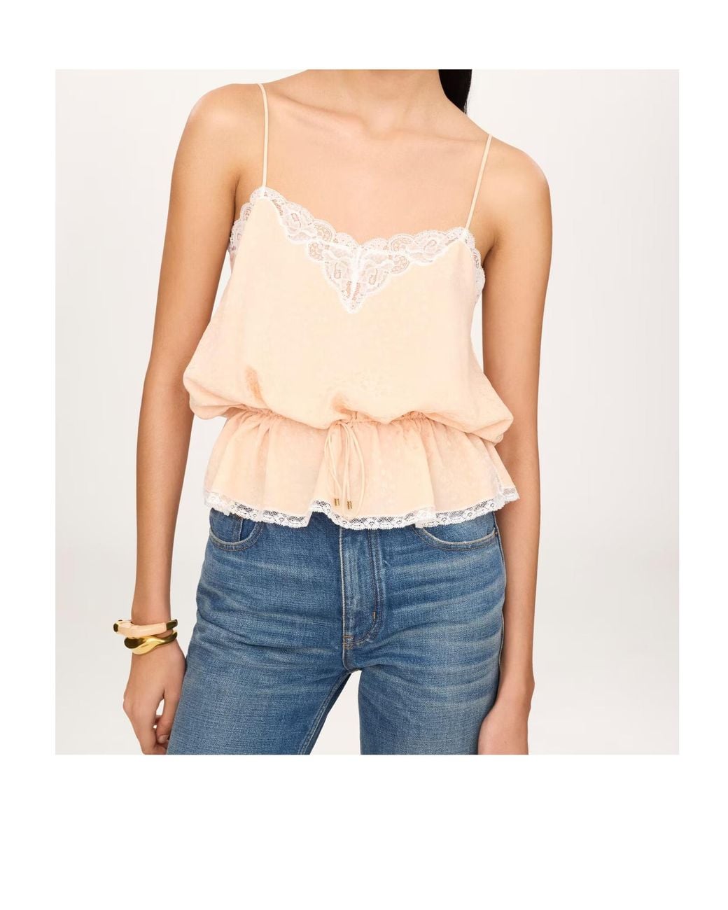 Chloé Pink Chloé Lace-Trim Peplum Camisole Top