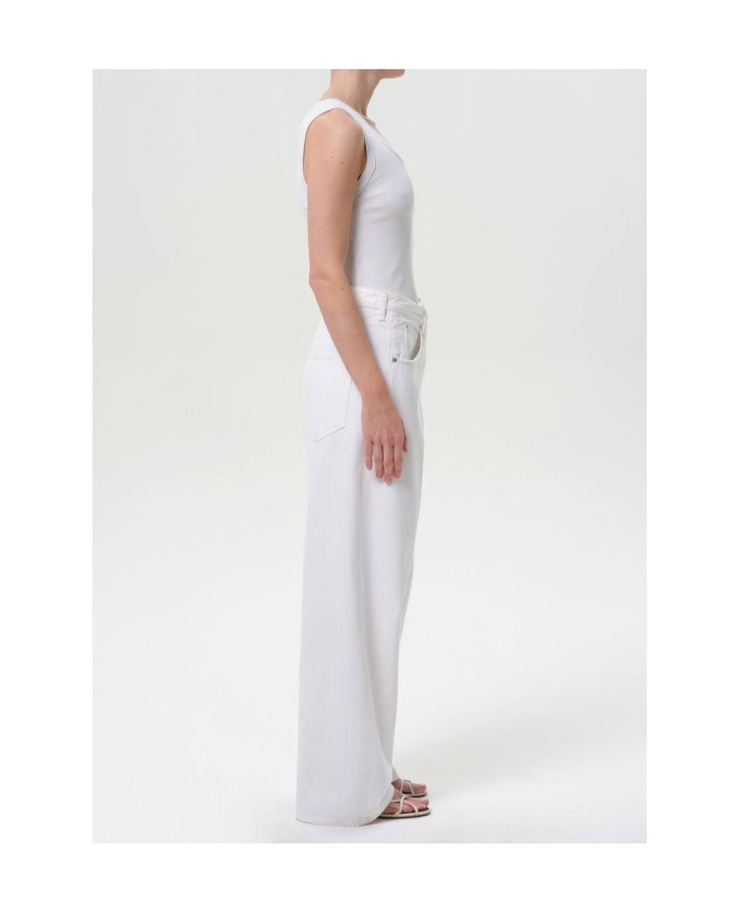 Agolde White Fold-Detail Wide-Leg Jeans