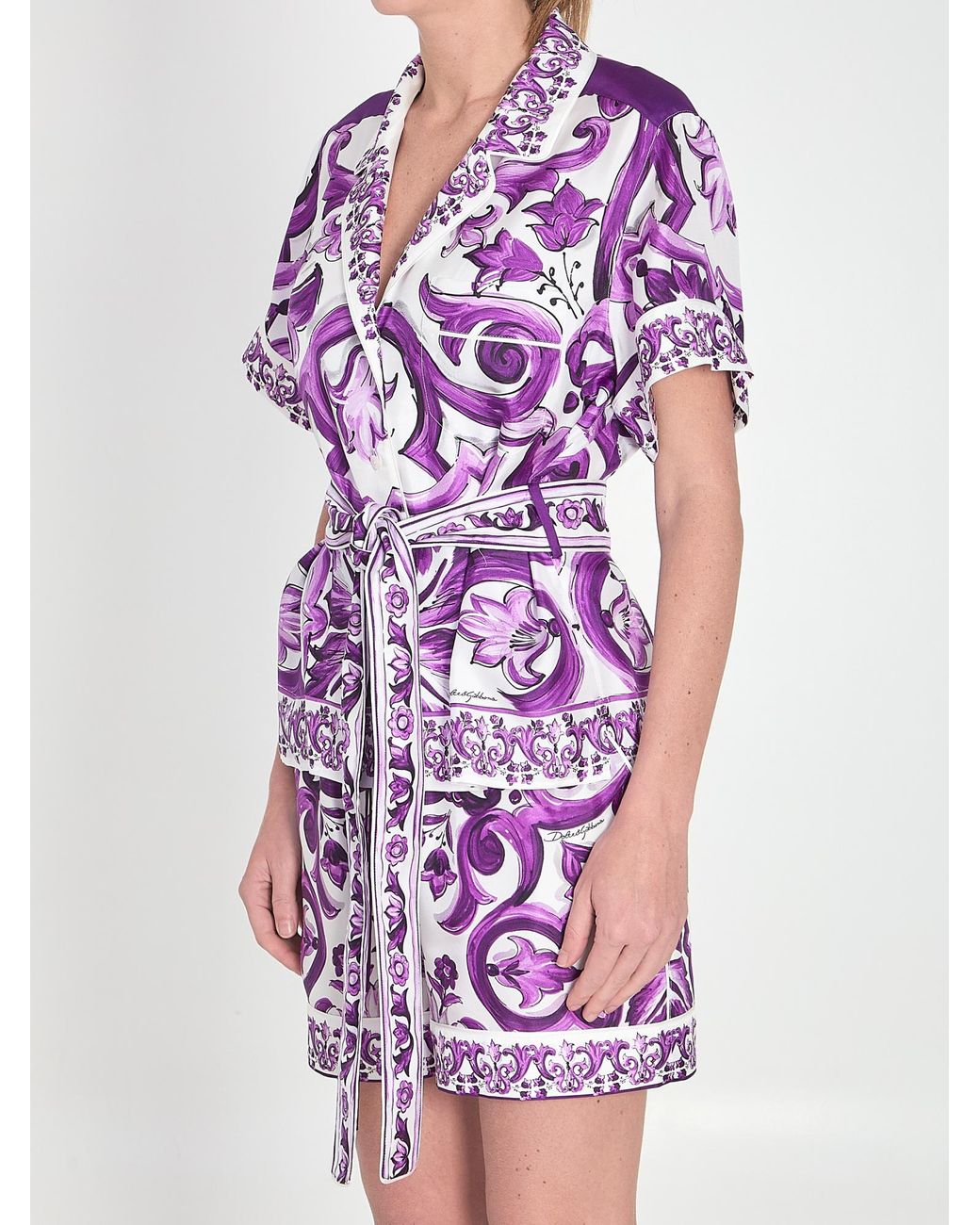 Dolce & Gabbana Purple Majolica Printed Short-Sleeved Shirt
