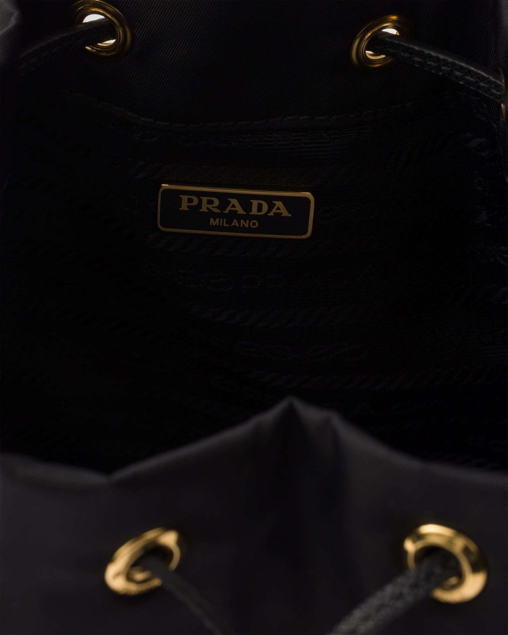 Prada Black Re-Nylon Triangle-Logo Drawstring Bucket Bag