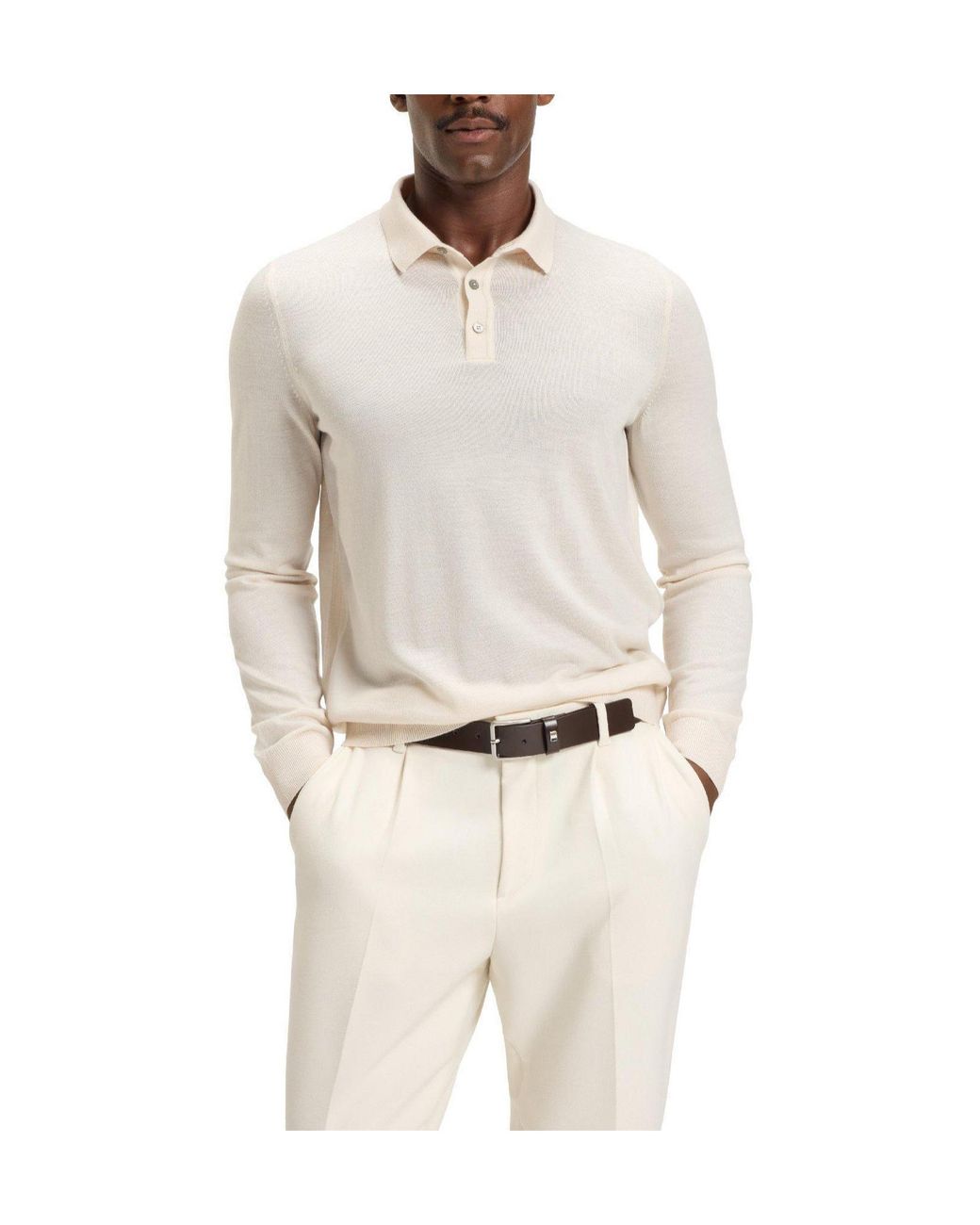 Boss White Long-Sleeve Polo for men