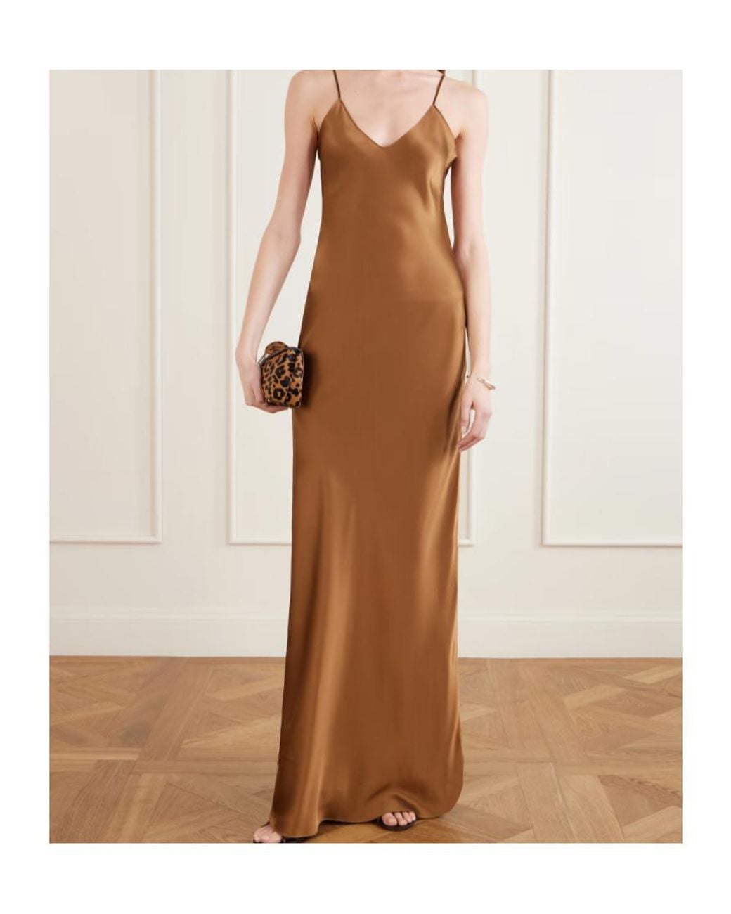 Nili Lotan Brown Cami Silk-Satin Gown