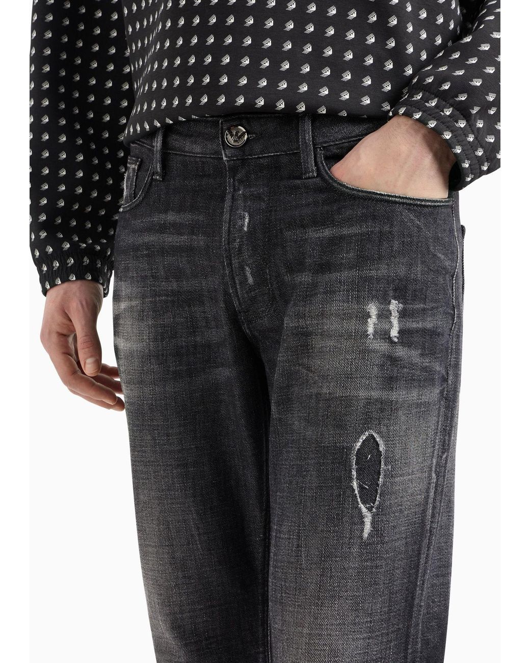 Emporio Armani Gray Distressed Jeans for men