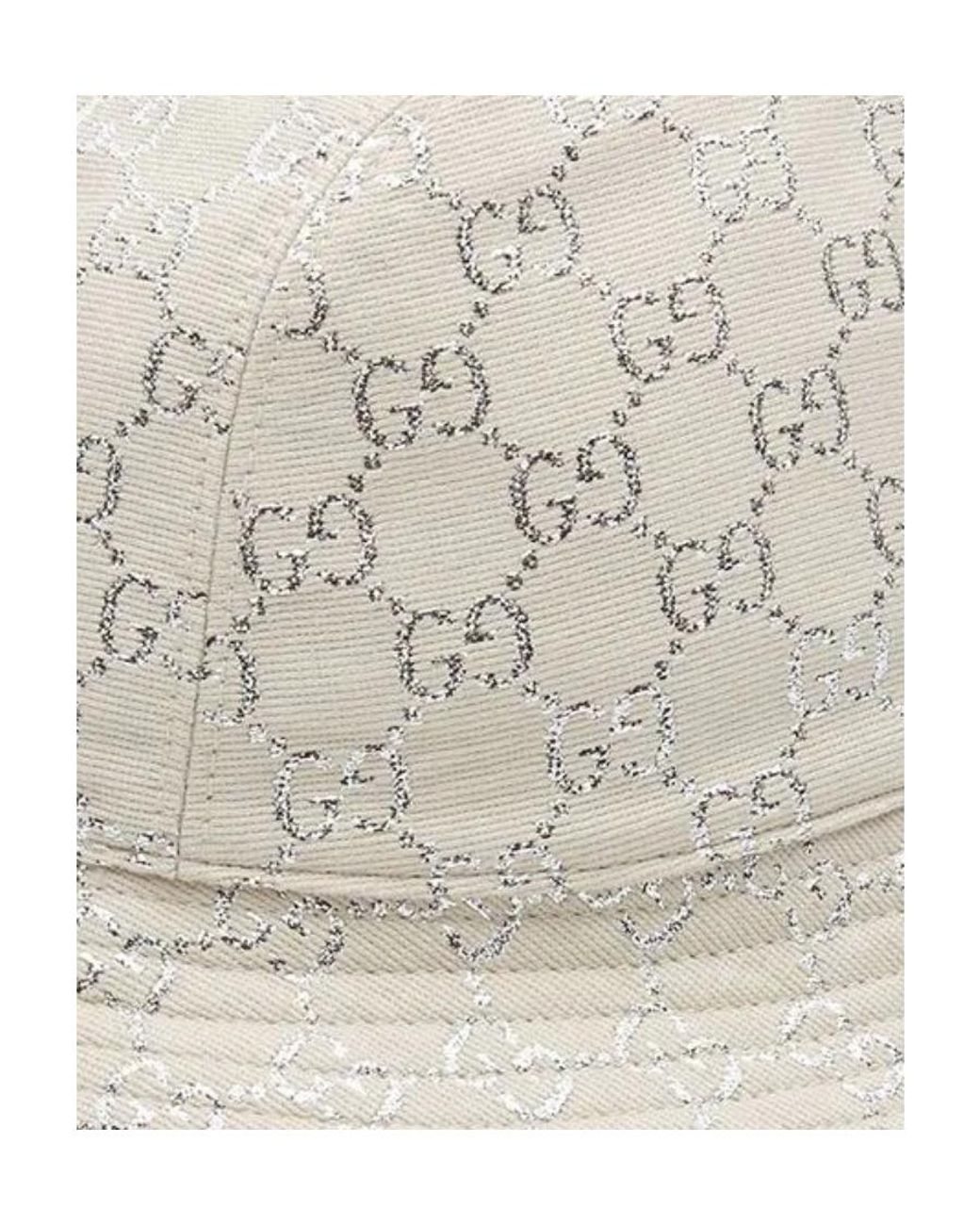 Gucci White Gg Lamé Bucket Hat