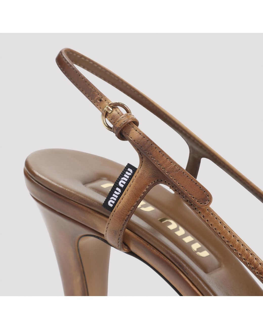Miu Miu 85Mm Sling-Back Leather Sandals in Brown | Lyst