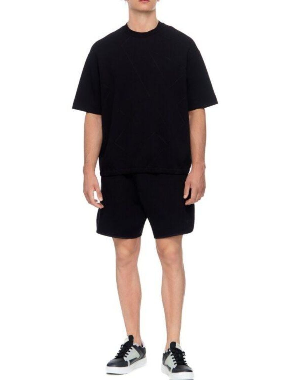 Emporio Armani Black Logo-Embroidered Cotton Blend T-Shirt for men