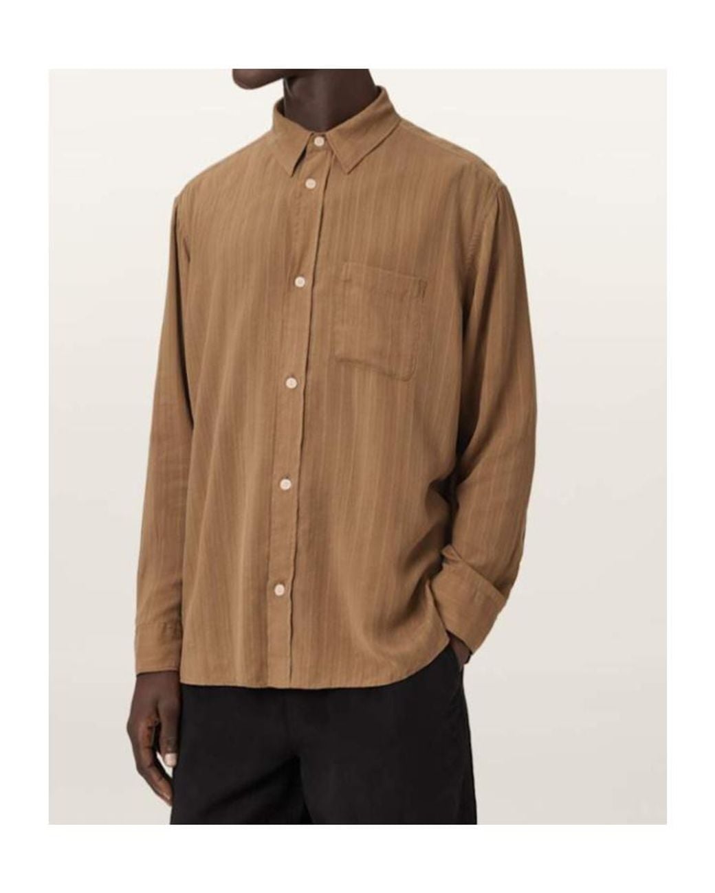 AllSaints Brown Carlyle Long Sleeve Oversized Shirt for men