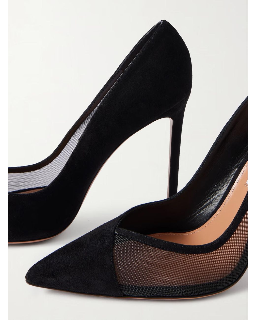 Aquazzura Black Mesh-Paneled Suede Pumps