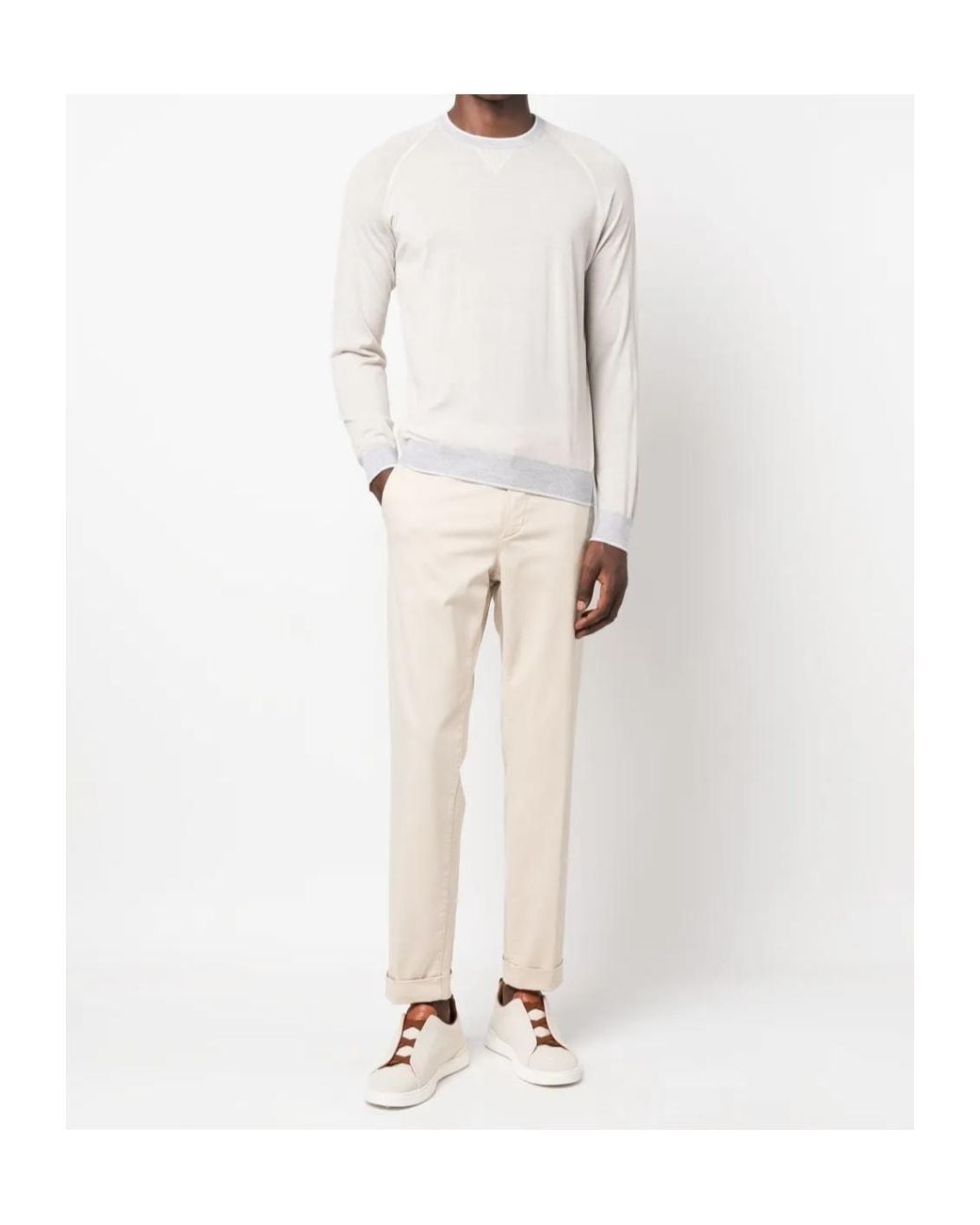 Eleventy White Round-Neck Wool Jumper for men