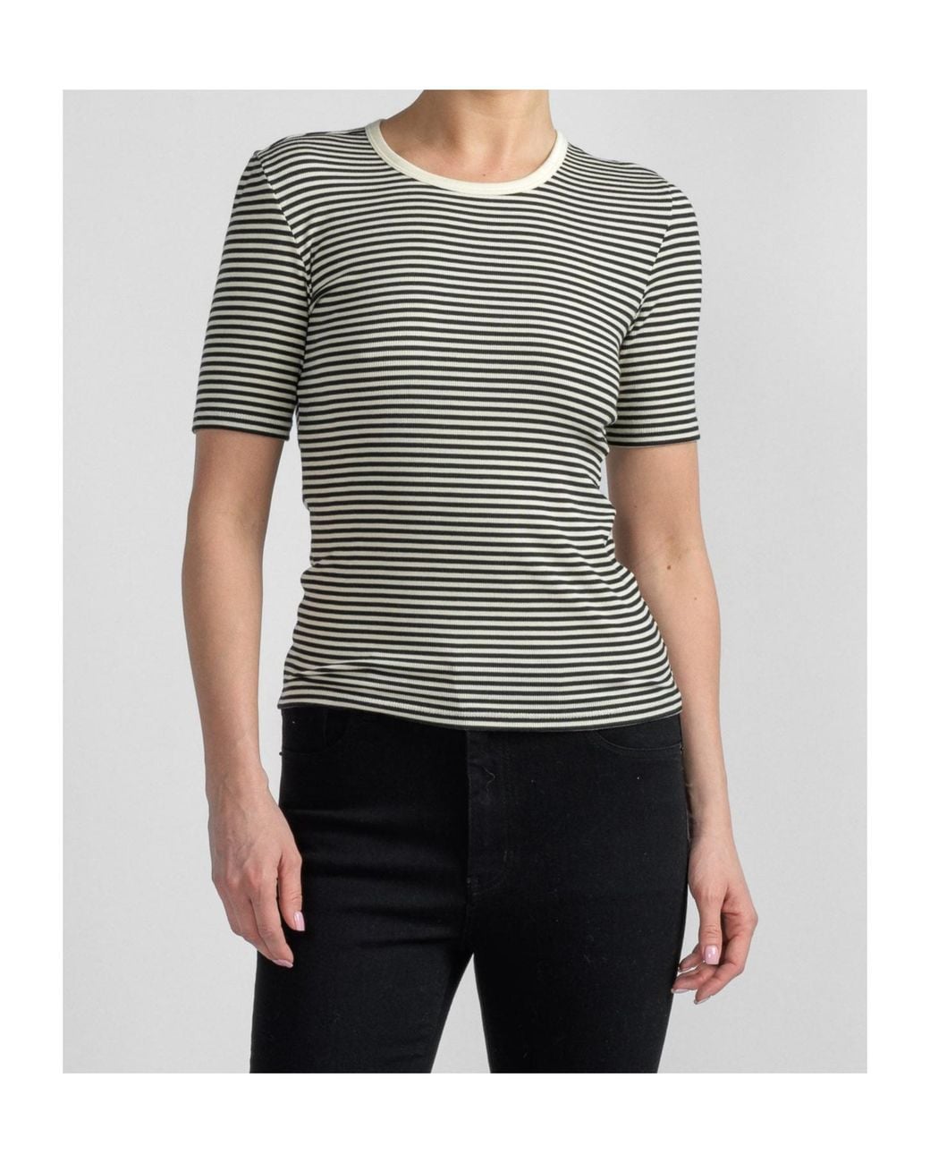 FRAME Gray Fine Rib Crewneck T-Shirt