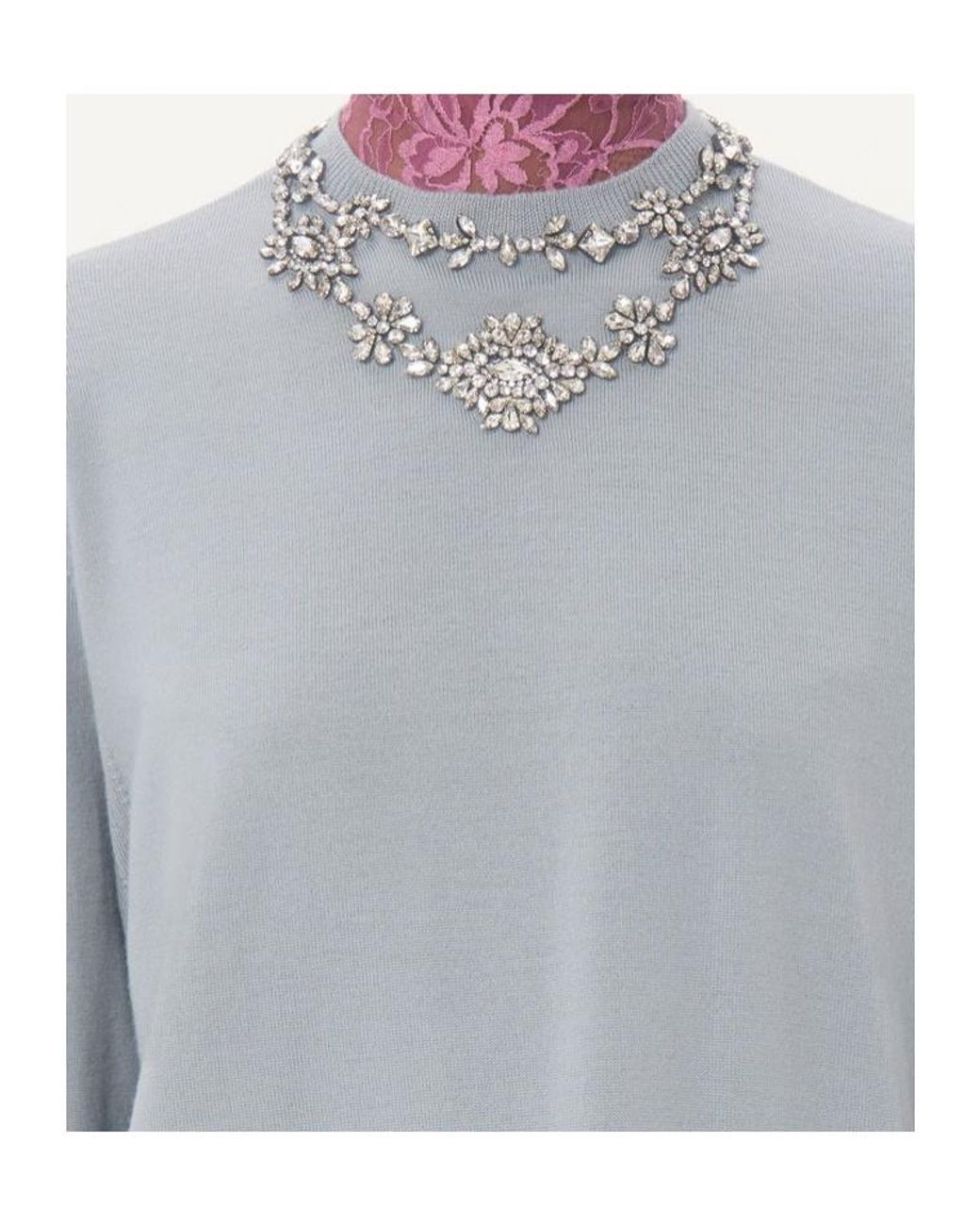 Valentino Gray Embroidered Crewneck Jumper