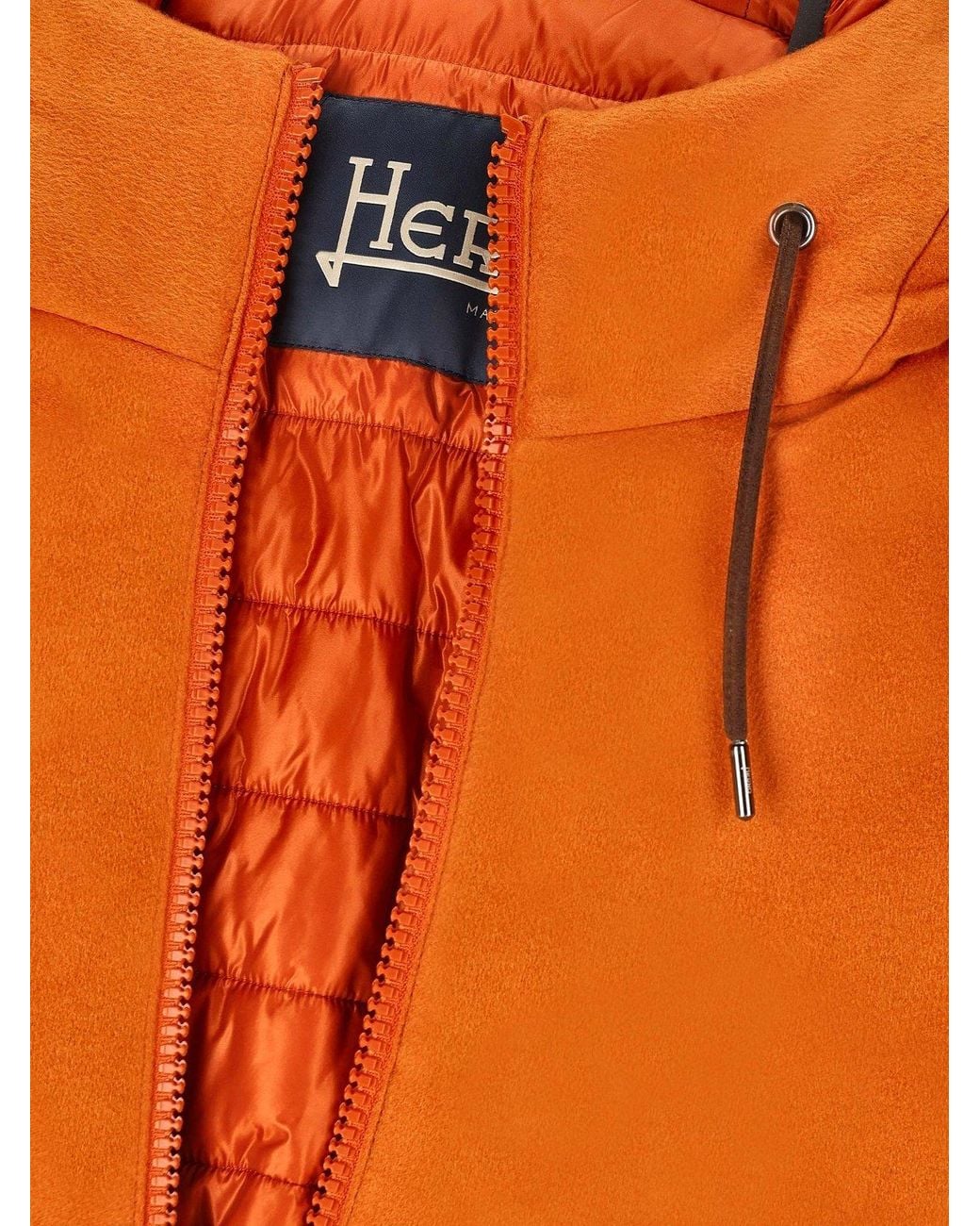Herno Orange Zipped Hooded Drawstring Padded Jacket for men
