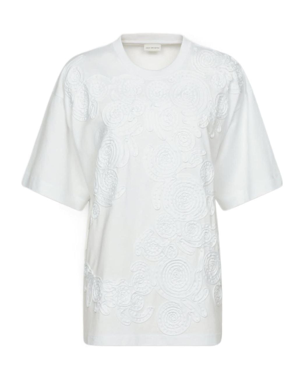 Dries Van Noten White Floral Embroidered Short Sleeved T-Shirt
