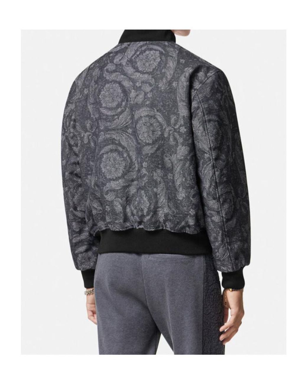 Versace Gray Reversible Logo-Embroidered Bomber Jacket for men