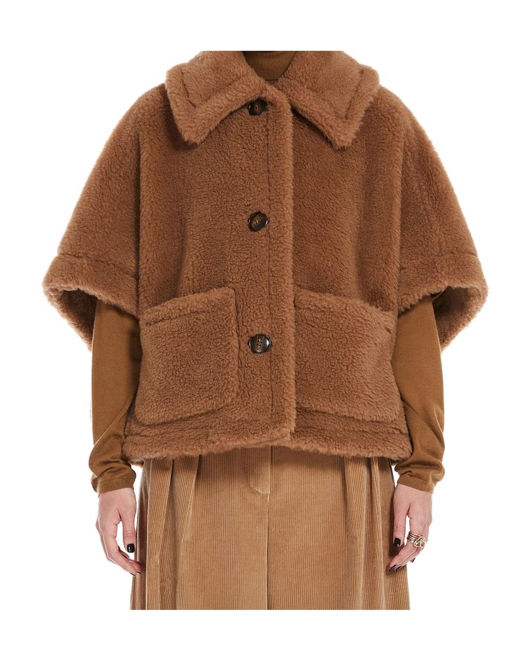 Max Mara Brown Newterzo Button-Up Short-Sleeved Coat