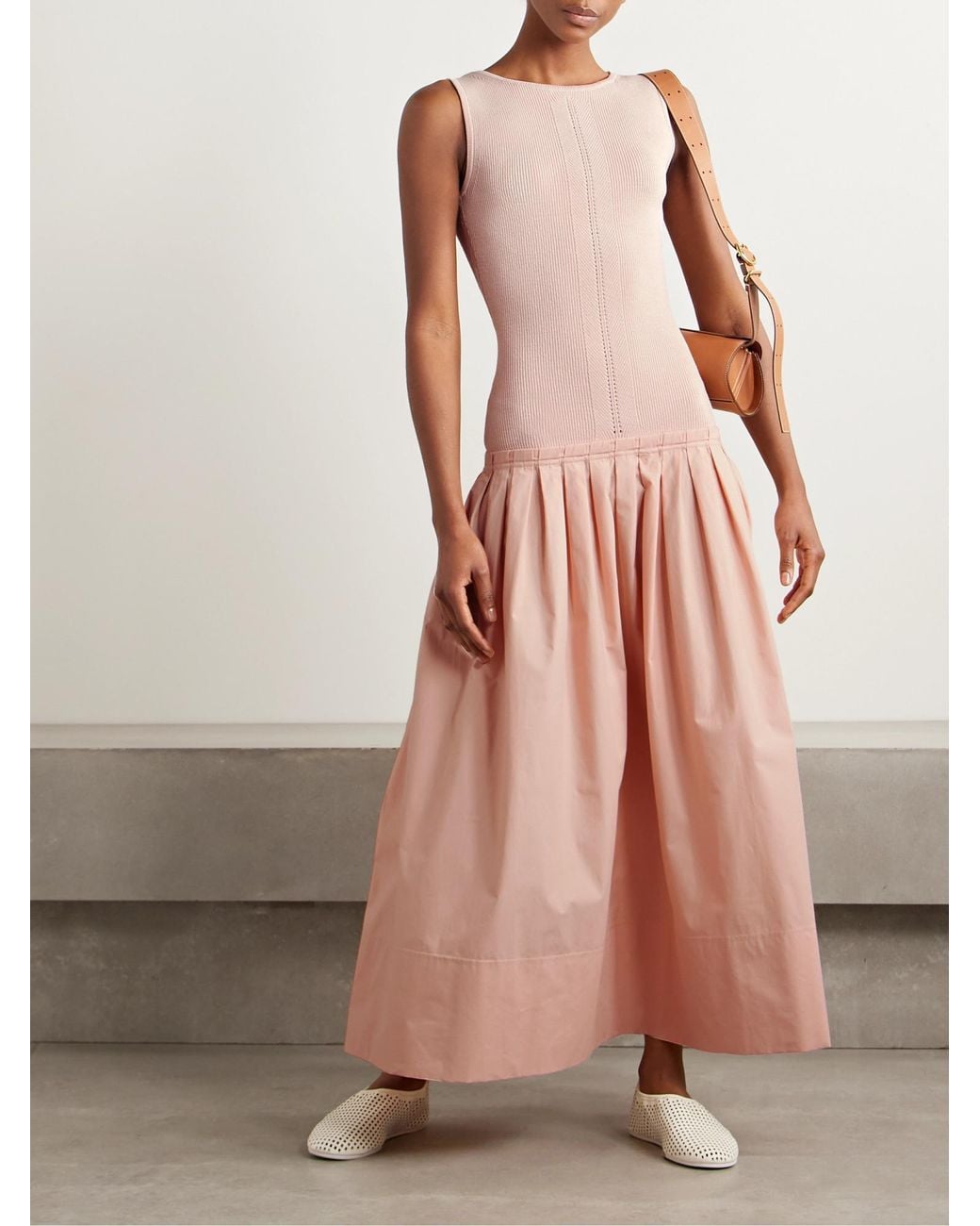 Proenza Schouler Pink Gene Pointelle-Knit Poplin Midi Dress