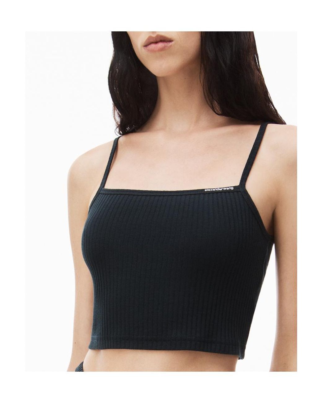 T By Alexander Wang Black Alexander Wang Ribbed-Knit Spaghetti Strap Top