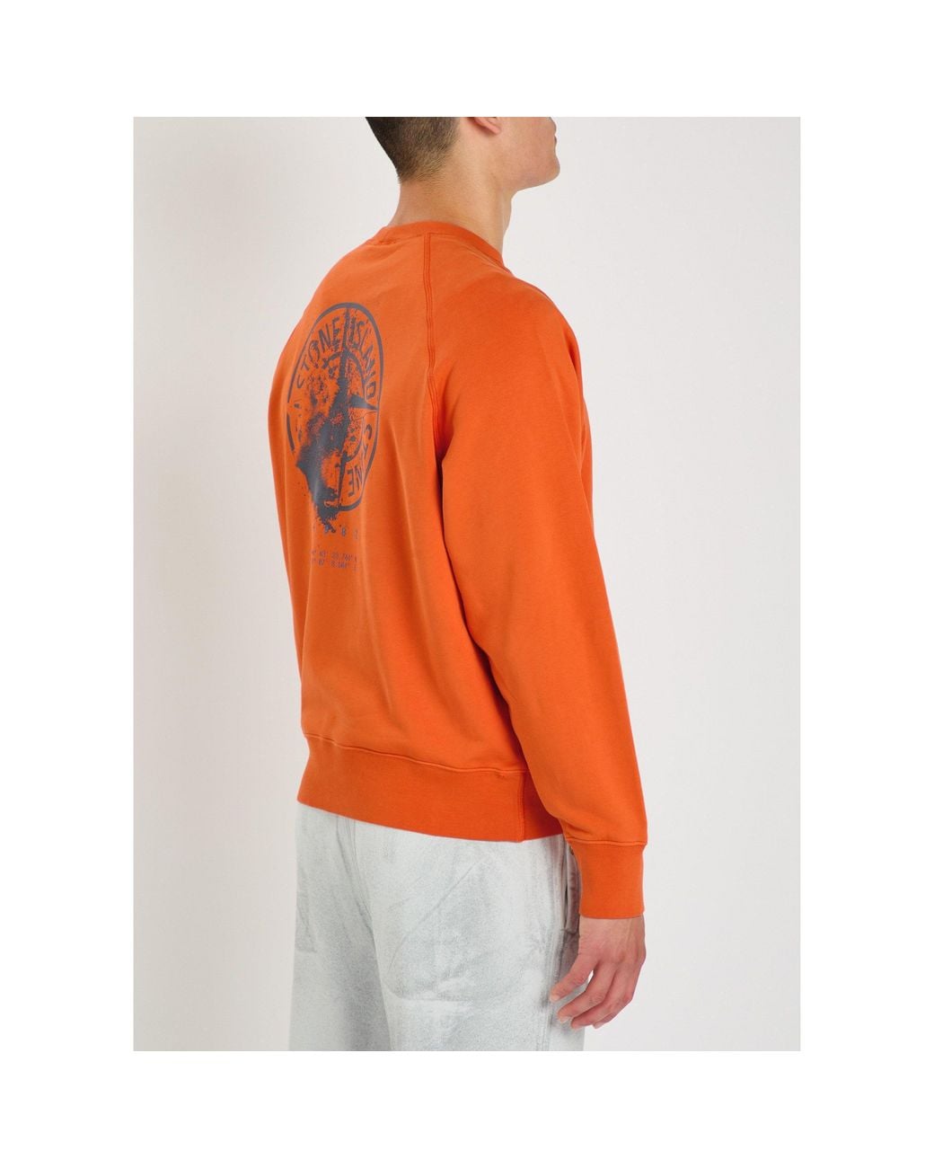 Stone Island Orange Round-Neck Long-Sleeve Sweatshirt for men