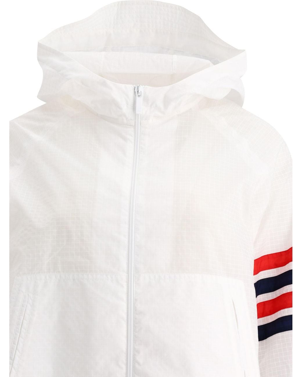Thom Browne White 4-Bar Stripe Detailed Hooded Jacket