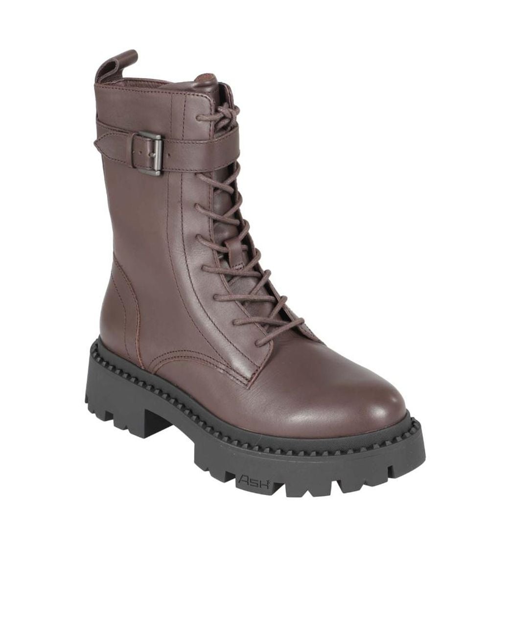 Ash Brown Gena Buckled Lace-Up Combat Boots