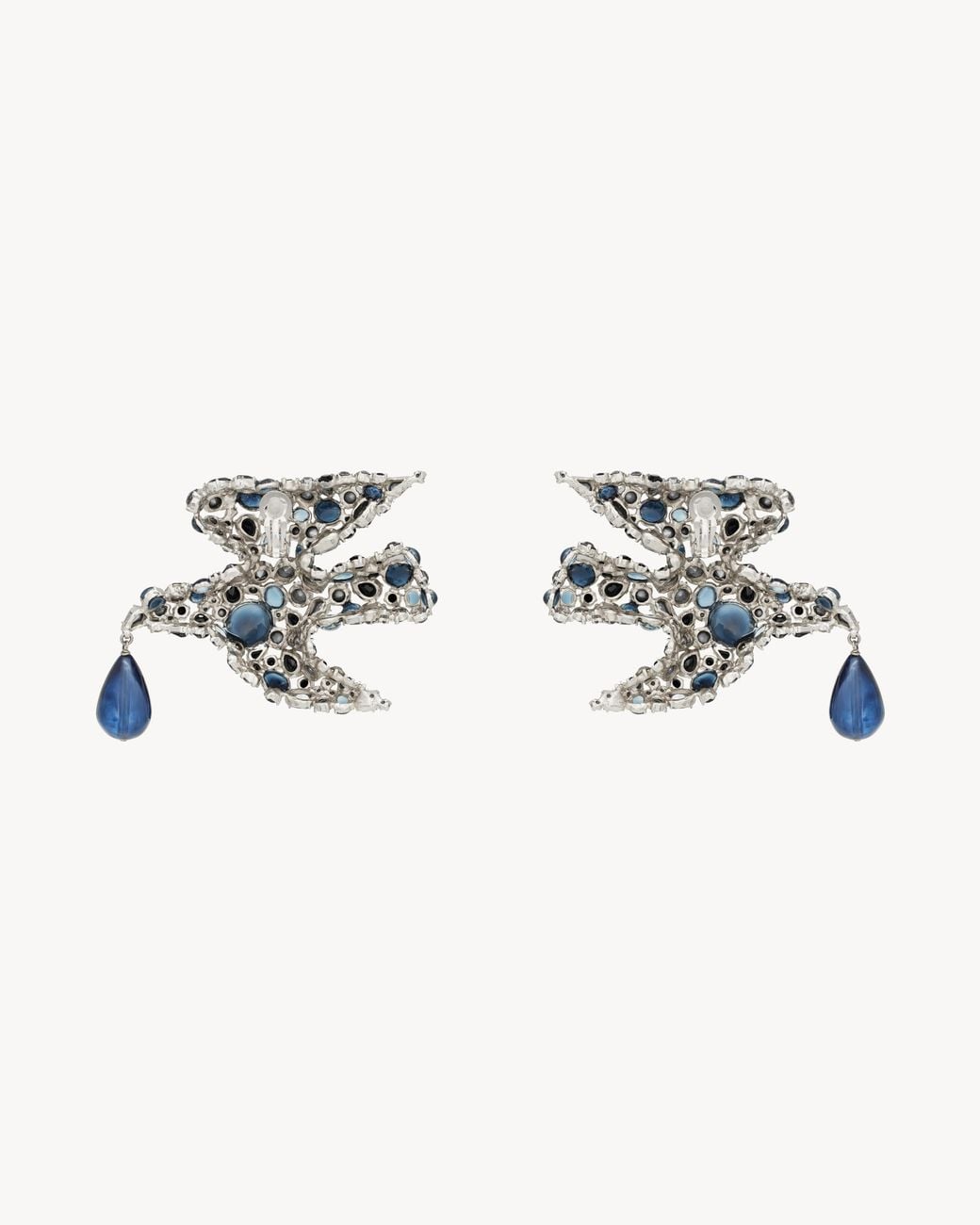 Saint Laurent White Rhinestone Dove Earrings Carrying A Resin Drop Pendant