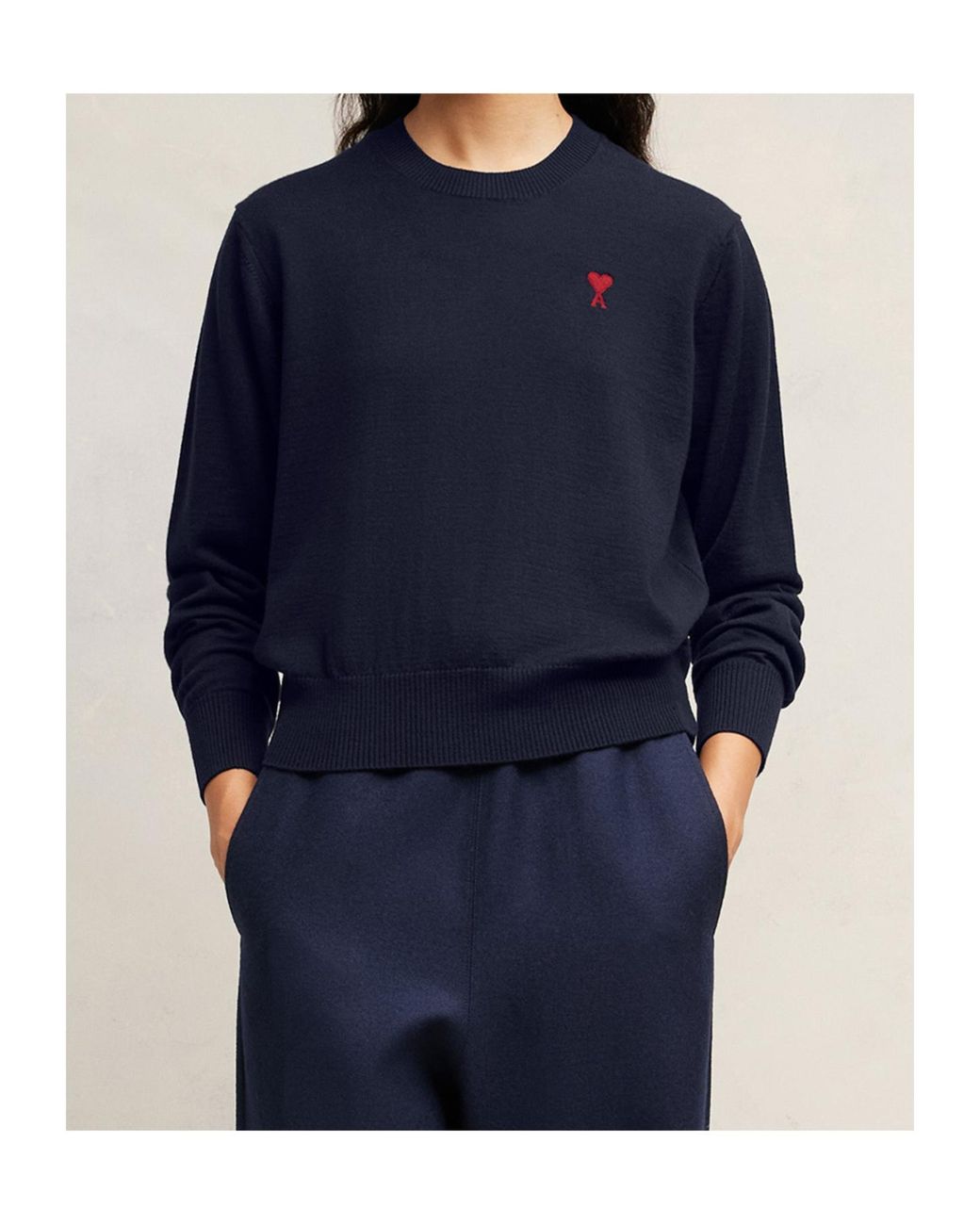 AMI Blue Ami De Coeur Logo Embroidered Knit Jumper