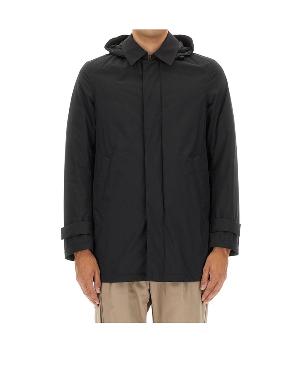 Herno Black Concelaled Front Hooded Jacket for men
