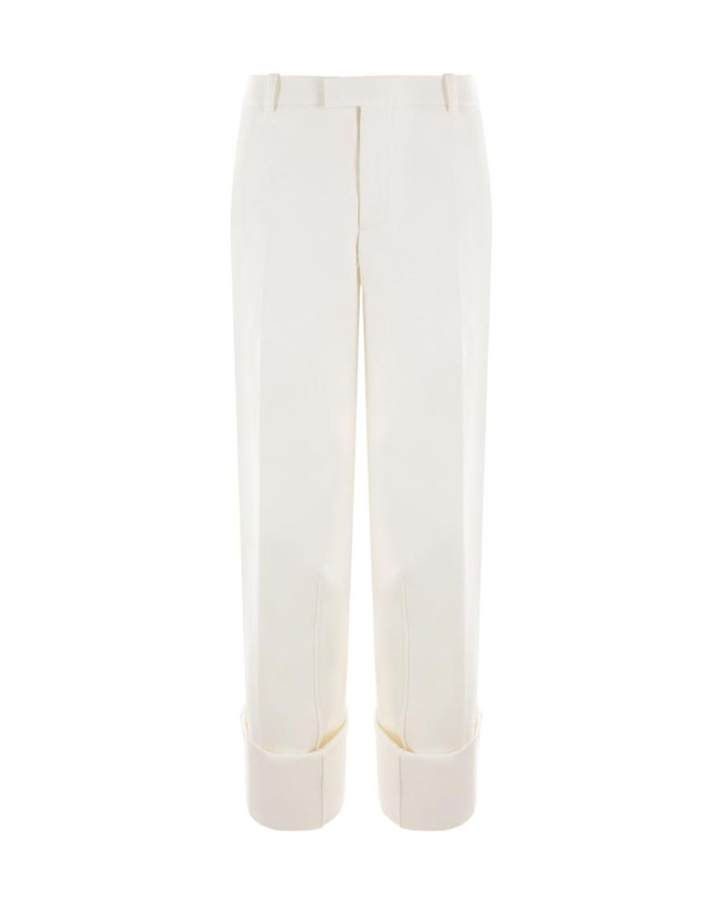 Bottega Veneta White Straight-Leg Turn Up Hem Trousers
