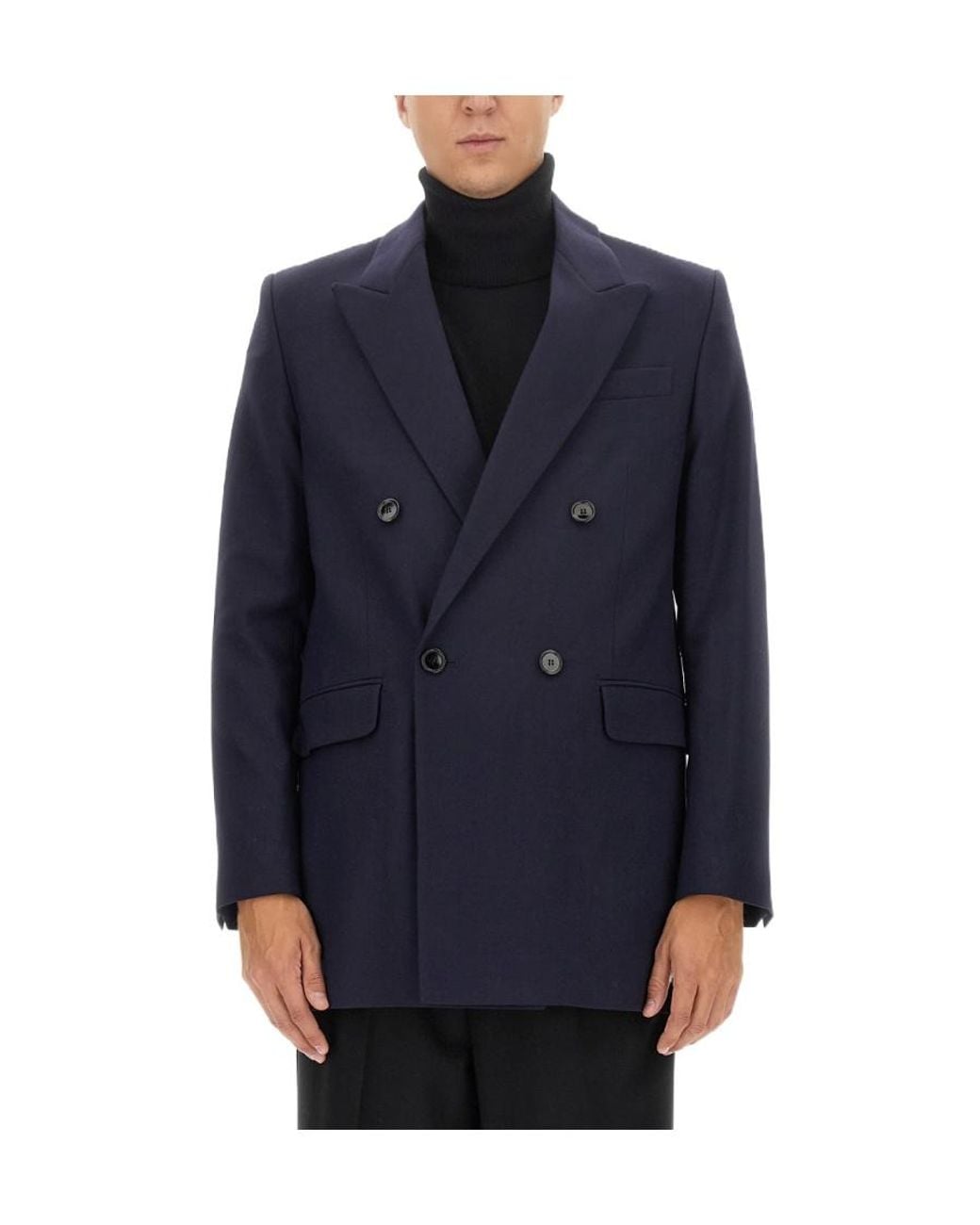 AMI Blue V-Neck Double-Breasted Tailored Blazer for men