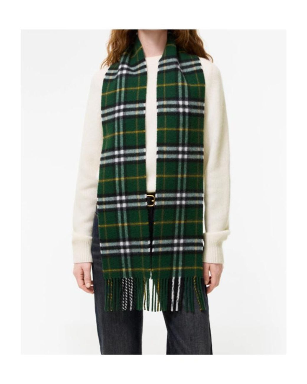 Burberry Green Narrow Check Cashmere Scarf