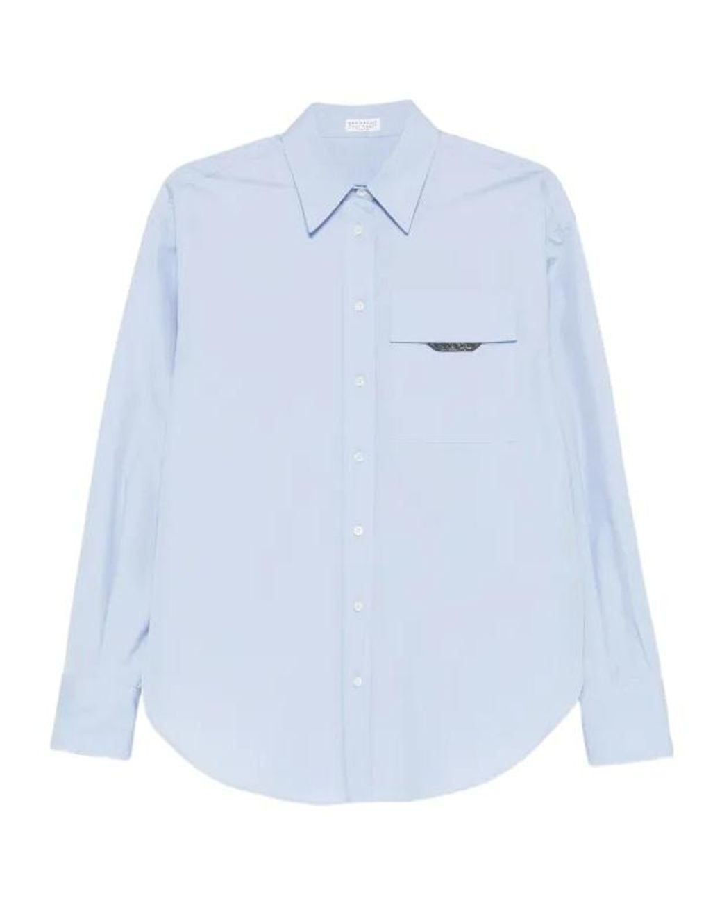 Brunello Cucinelli Blue Chest-Pocket Shirt