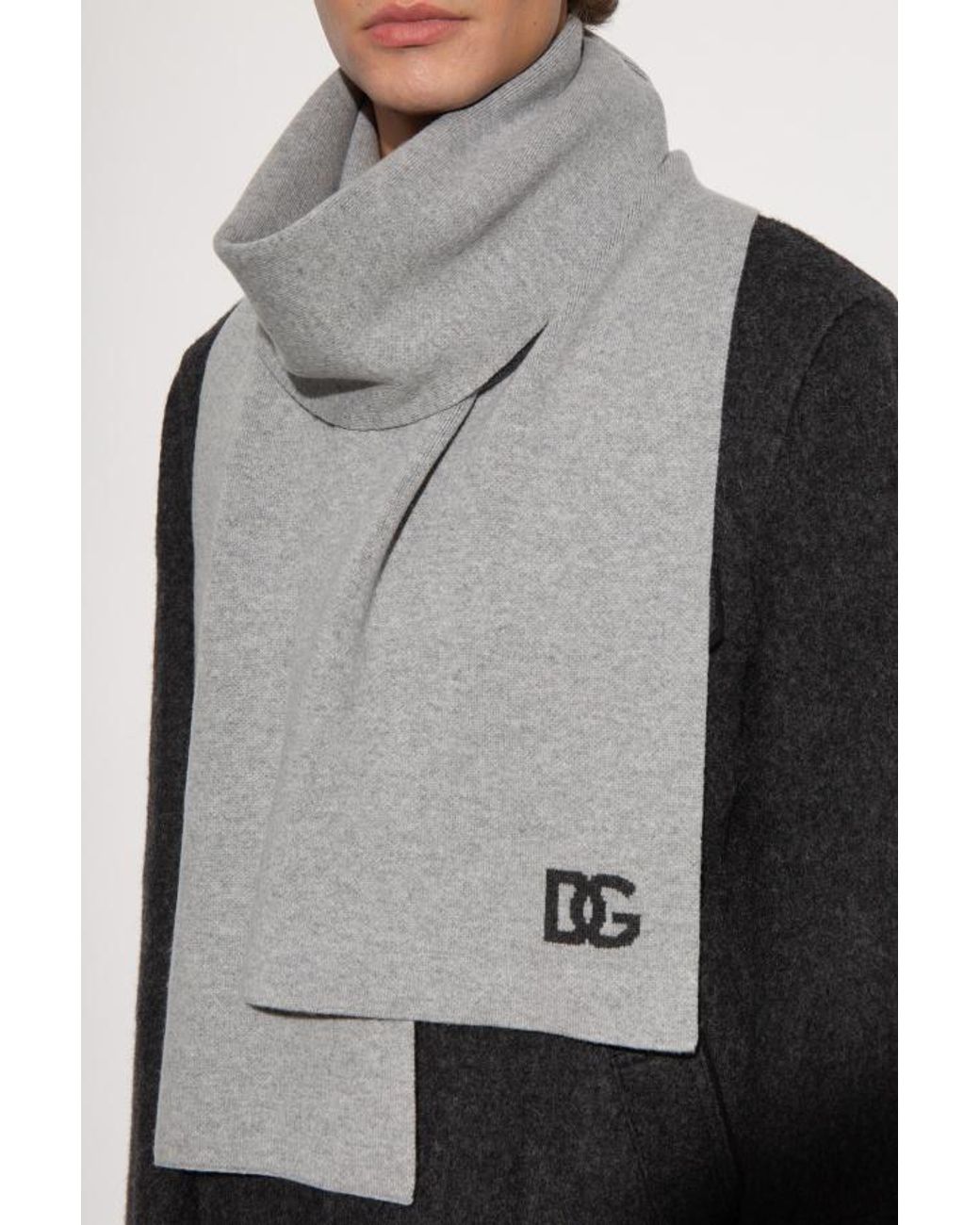 Dolce & Gabbana Gray Logo Intarsia Scarf for men