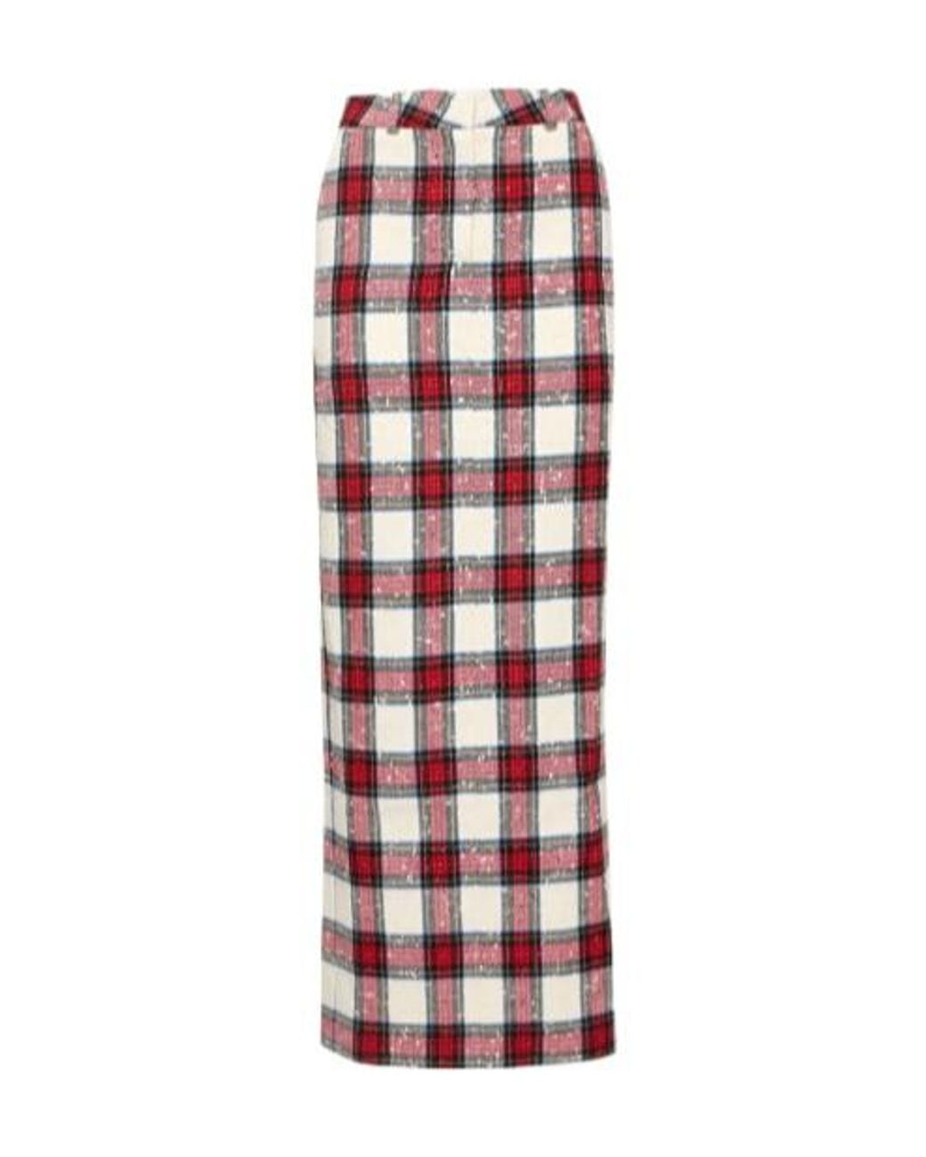 Alessandra Rich Red Plaid Belt Loop Skirt