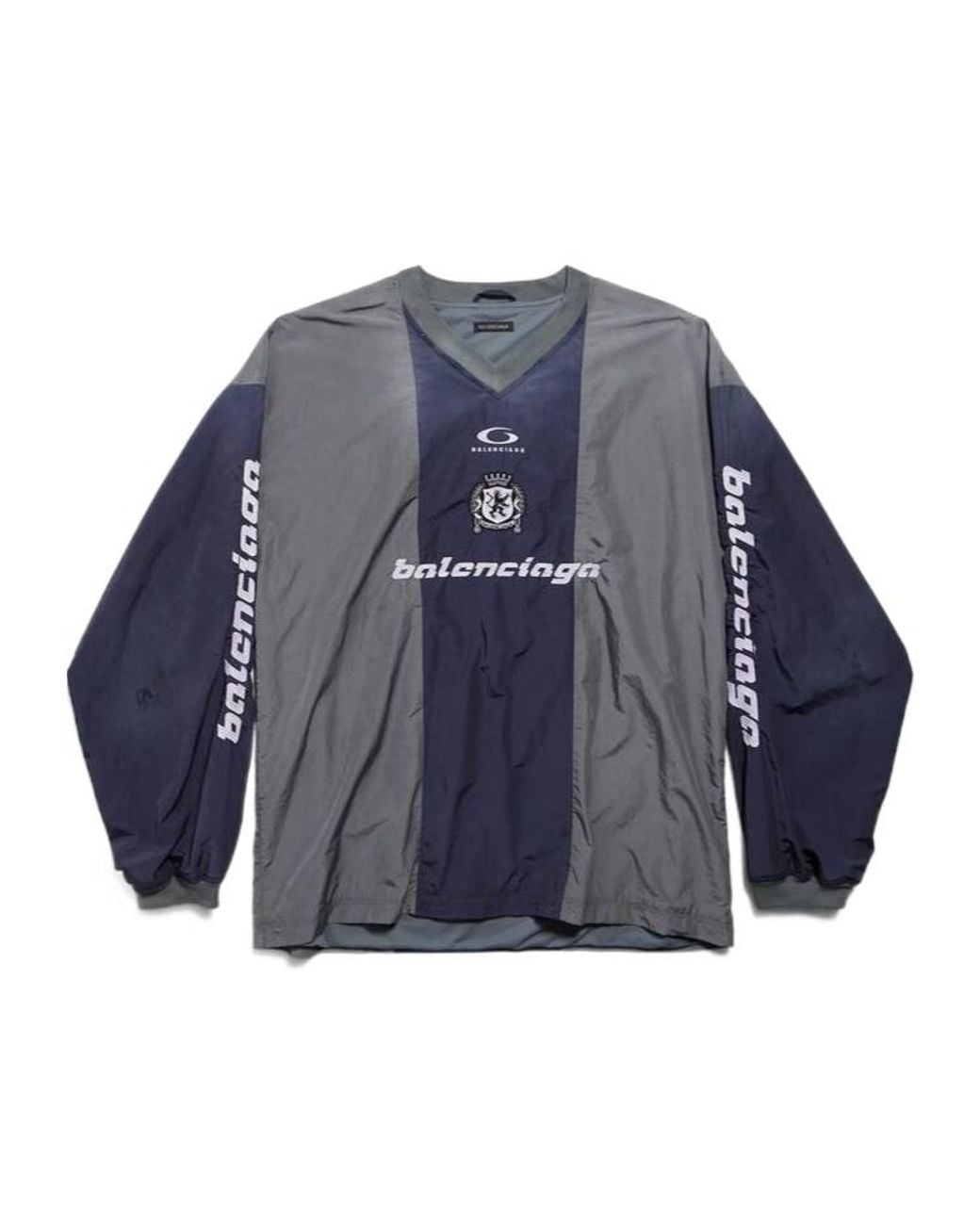 Balenciaga Blue Logo Embroidered V-Neck Sweatshirt for men