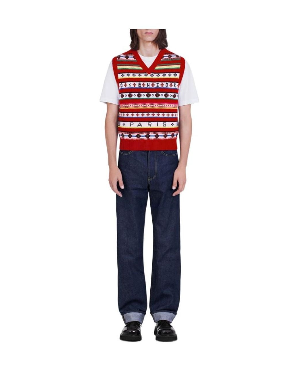 KENZO Red Logo Jacquard Knit Vest for men